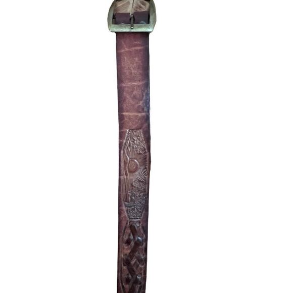 Creative Leather embossed brown leather vintage belt men’s waist 36 - Picture 2 of 11